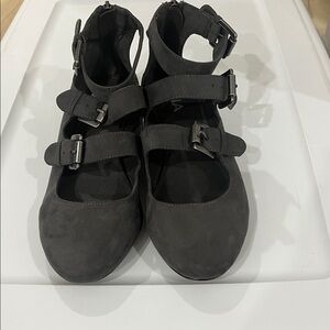 MIA Women’s Shoes 7.5 Faux Suede Grey with buckle detail Mary Janes Block Heel